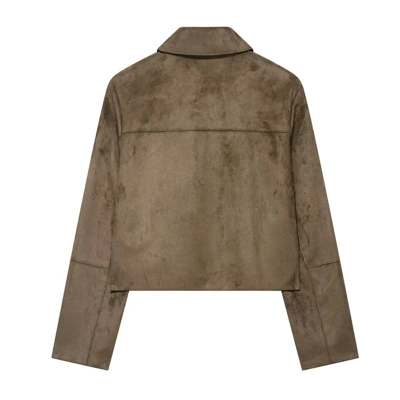Aubreta - Cropped Suede Finish Jacket For Layering — view 8 of 8
