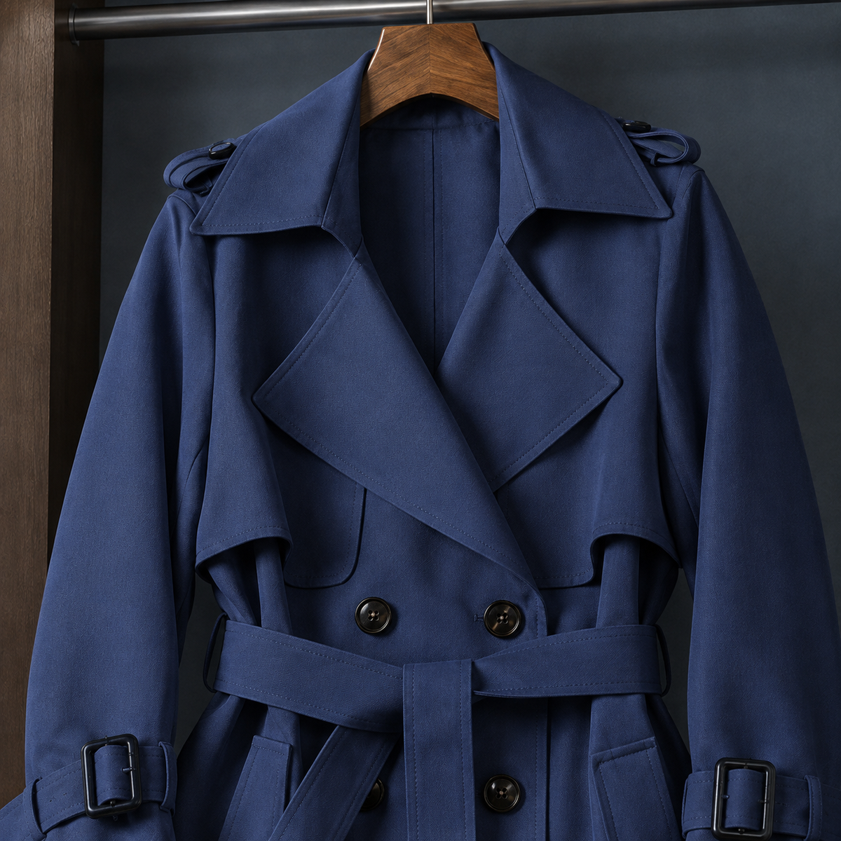 Averlaine - Double-Breasted Belted Overcoat Cool Weather Layering — view 2 of 6