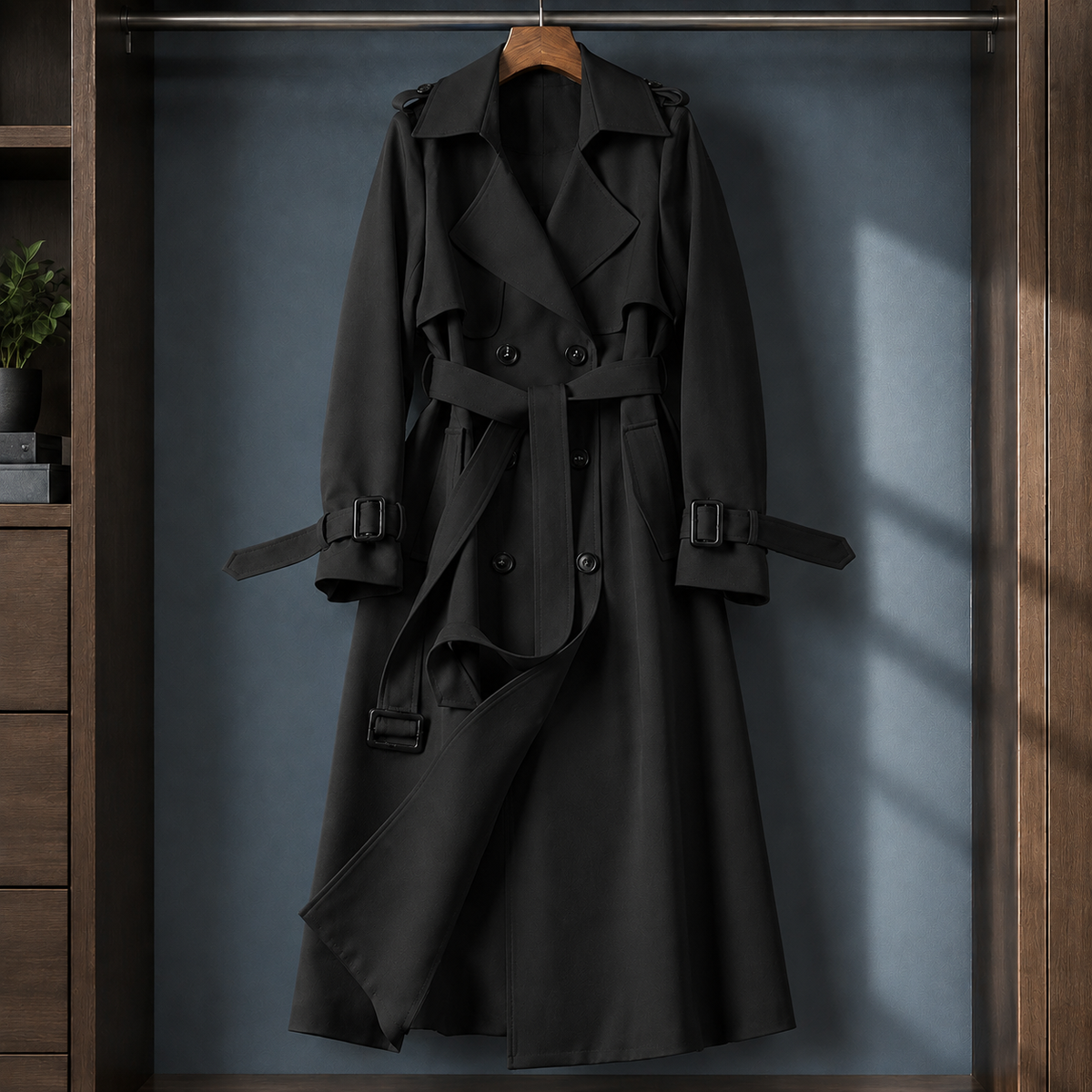 Averlaine - Double-Breasted Belted Overcoat Cool Weather Layering — view 3 of 6