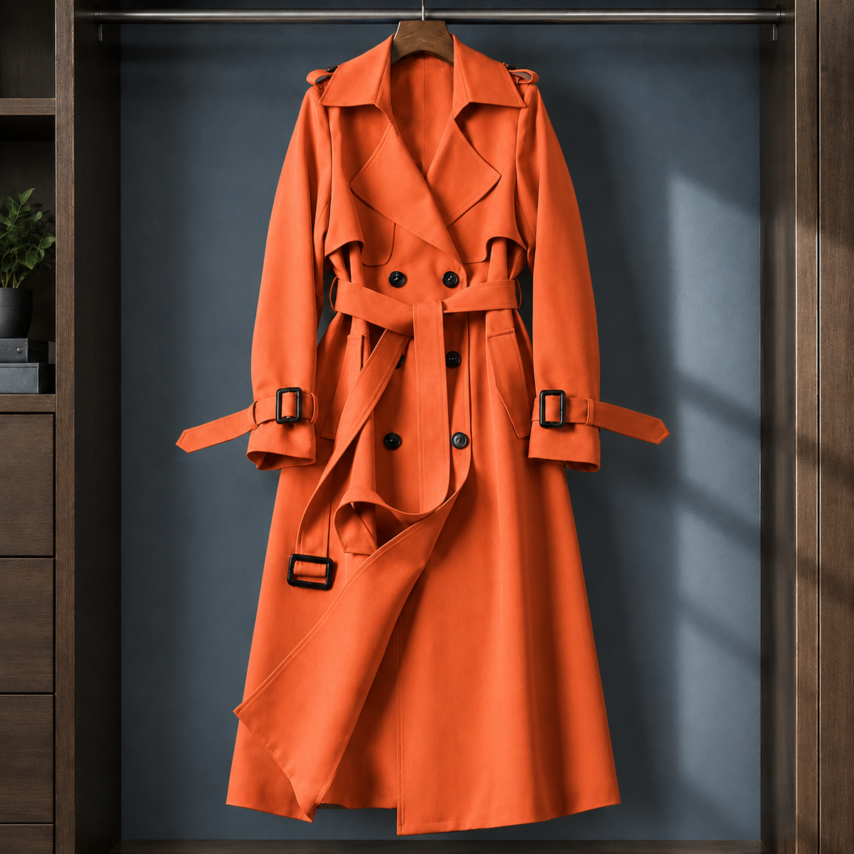 Averlaine - Double-Breasted Belted Overcoat Cool Weather Layering — view 4 of 6