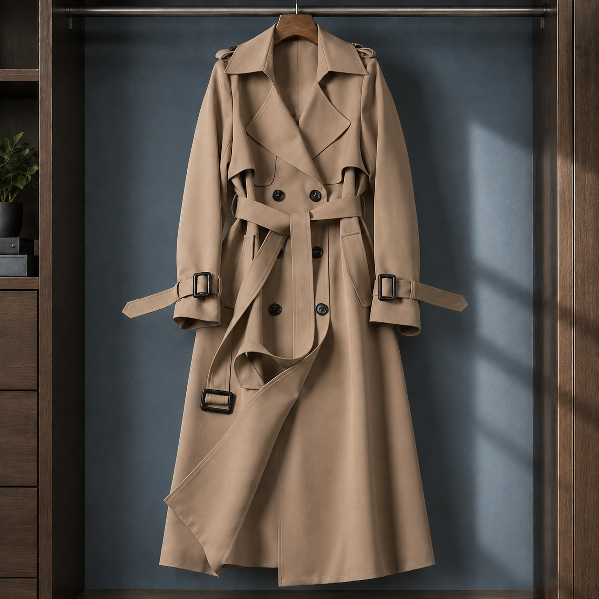 Averlaine - Double-Breasted Belted Overcoat Cool Weather Layering — view 5 of 6