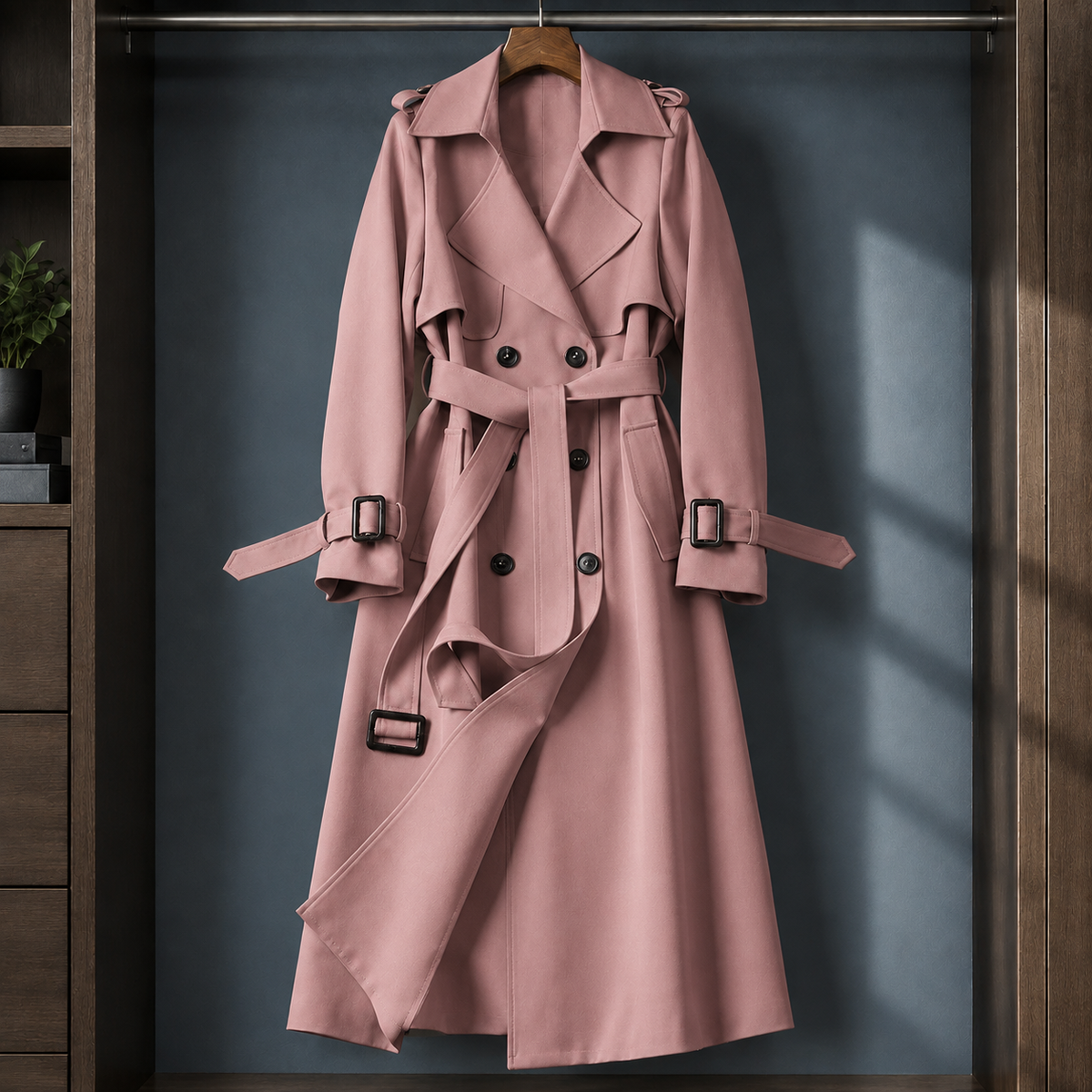 Averlaine - Double-Breasted Belted Overcoat Cool Weather Layering — view 6 of 6