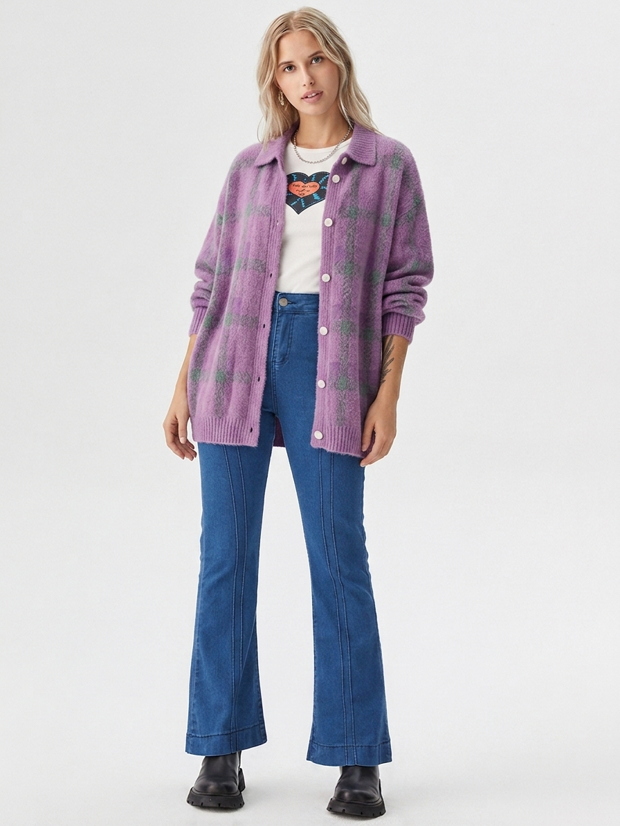 Baltriona - Checked Knit Cardigan For Casual Layering — view 2 of 8