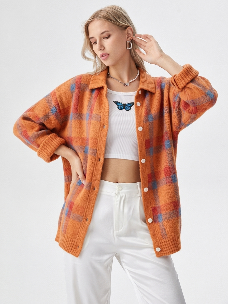 Baltriona - Checked Knit Cardigan For Casual Layering — view 3 of 8
