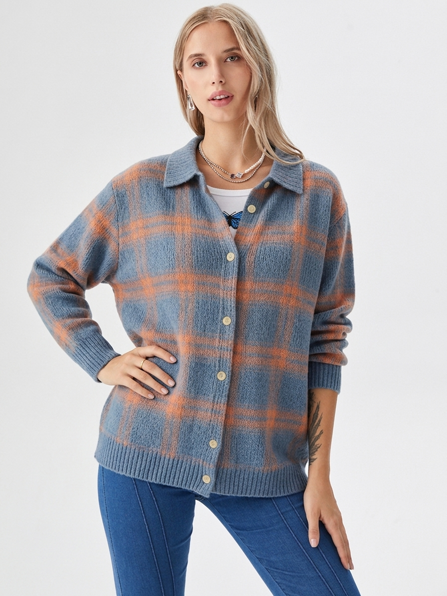 Baltriona - Checked Knit Cardigan For Casual Layering — view 5 of 8