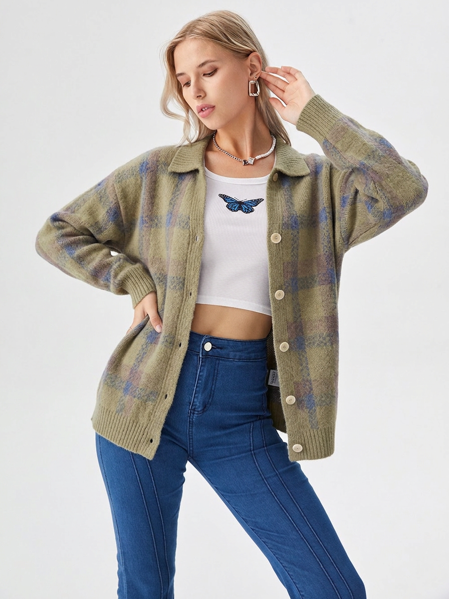 Baltriona - Checked Knit Cardigan For Casual Layering — view 7 of 8