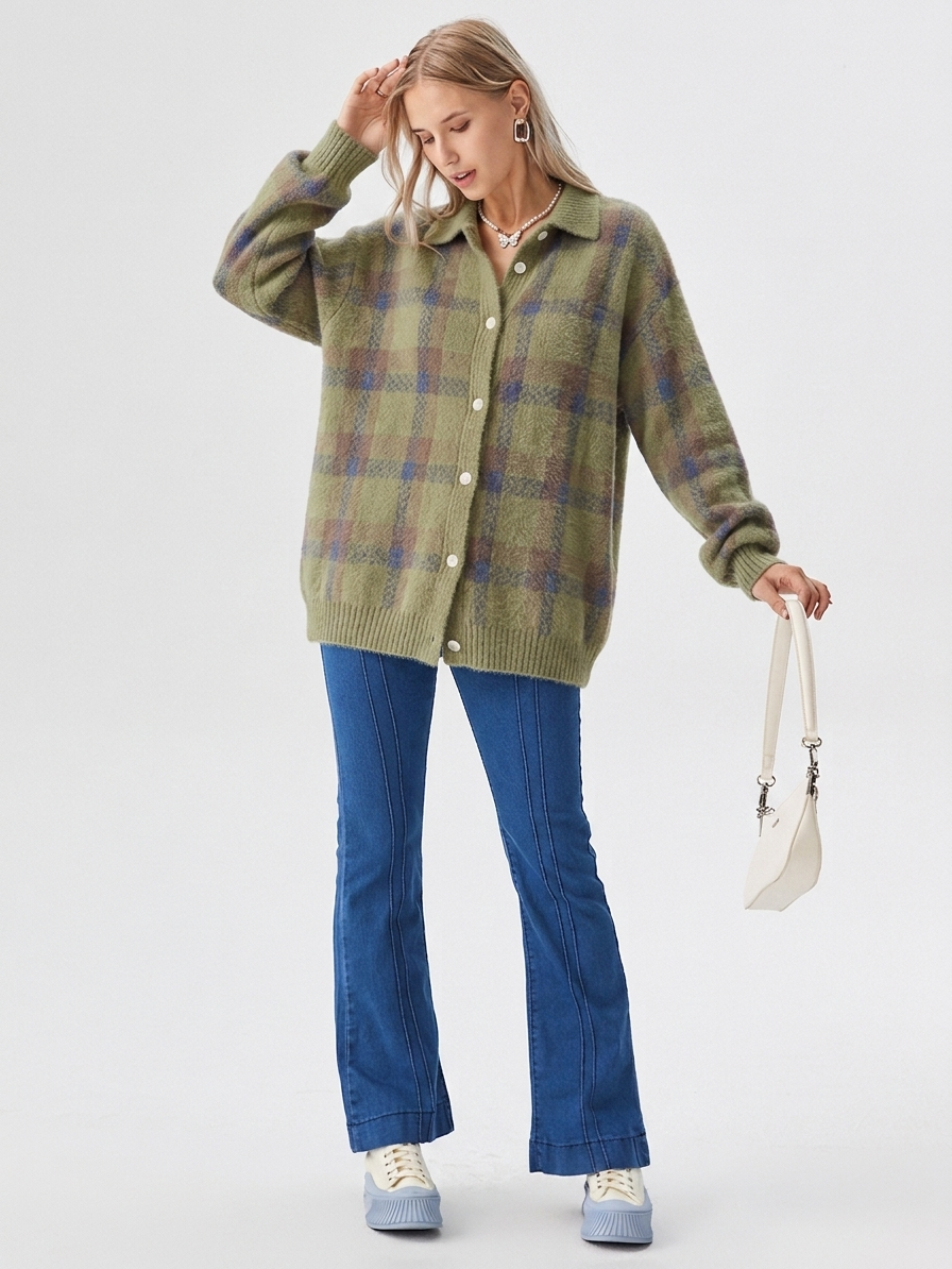 Baltriona - Checked Knit Cardigan For Casual Layering — view 8 of 8