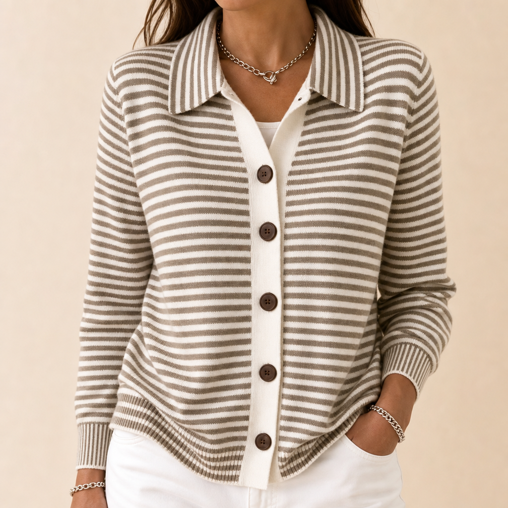 Belmara - Striped Collared Cardigan For Everyday Layering