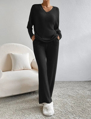Ondrelle - V Neck Sweater Set Wide Leg Trousers — view 2 of 5