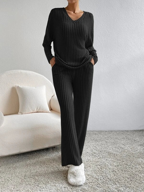 Ondrelle - V Neck Sweater Set Wide Leg Trousers — view 2 of 5