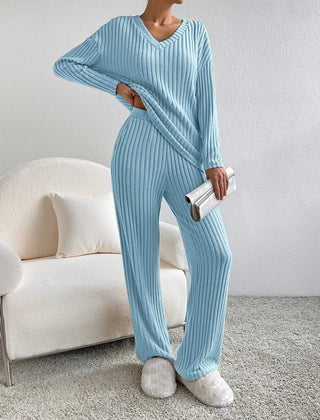 Ondrelle - V Neck Sweater Set Wide Leg Trousers — view 3 of 5