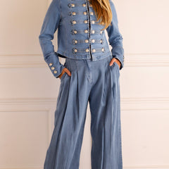 Braggia - Military Style Denim Jacket Daily Wear