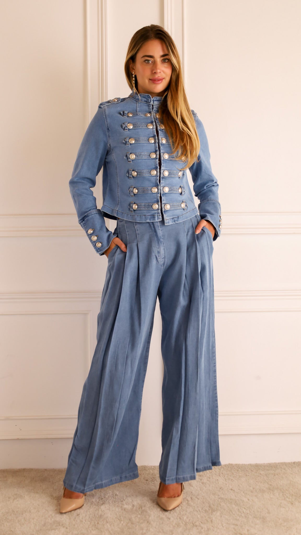 Braggia - Military Style Denim Jacket Daily Wear