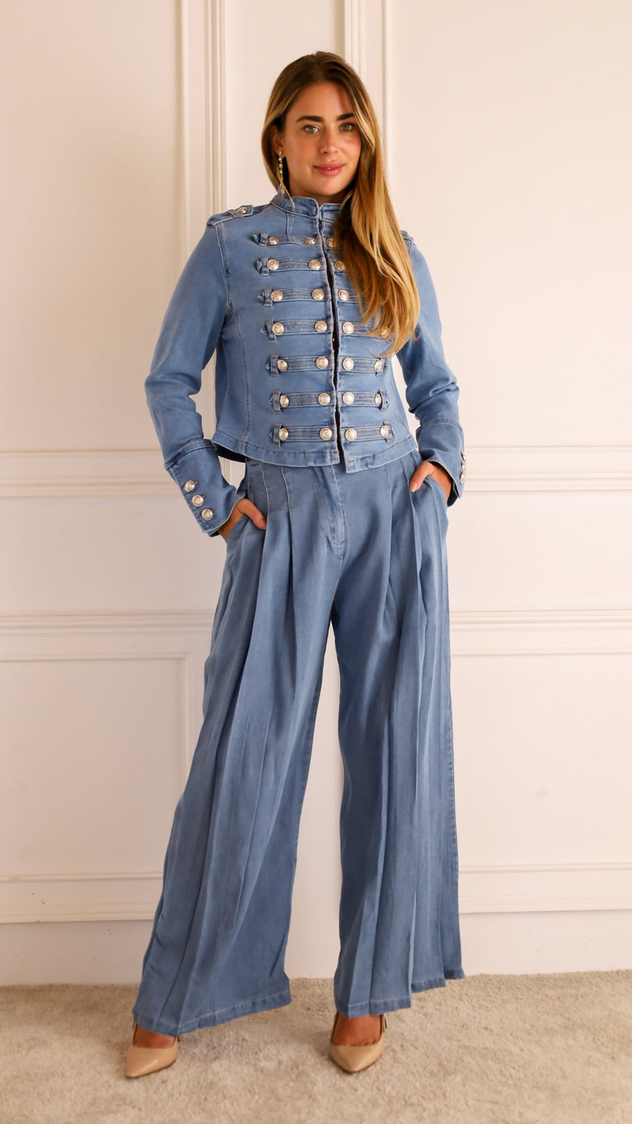Braggia - Military Style Denim Jacket Daily Wear