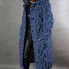 Calderyn - Long Hooded Knit Cardigan Cold Weather Layering