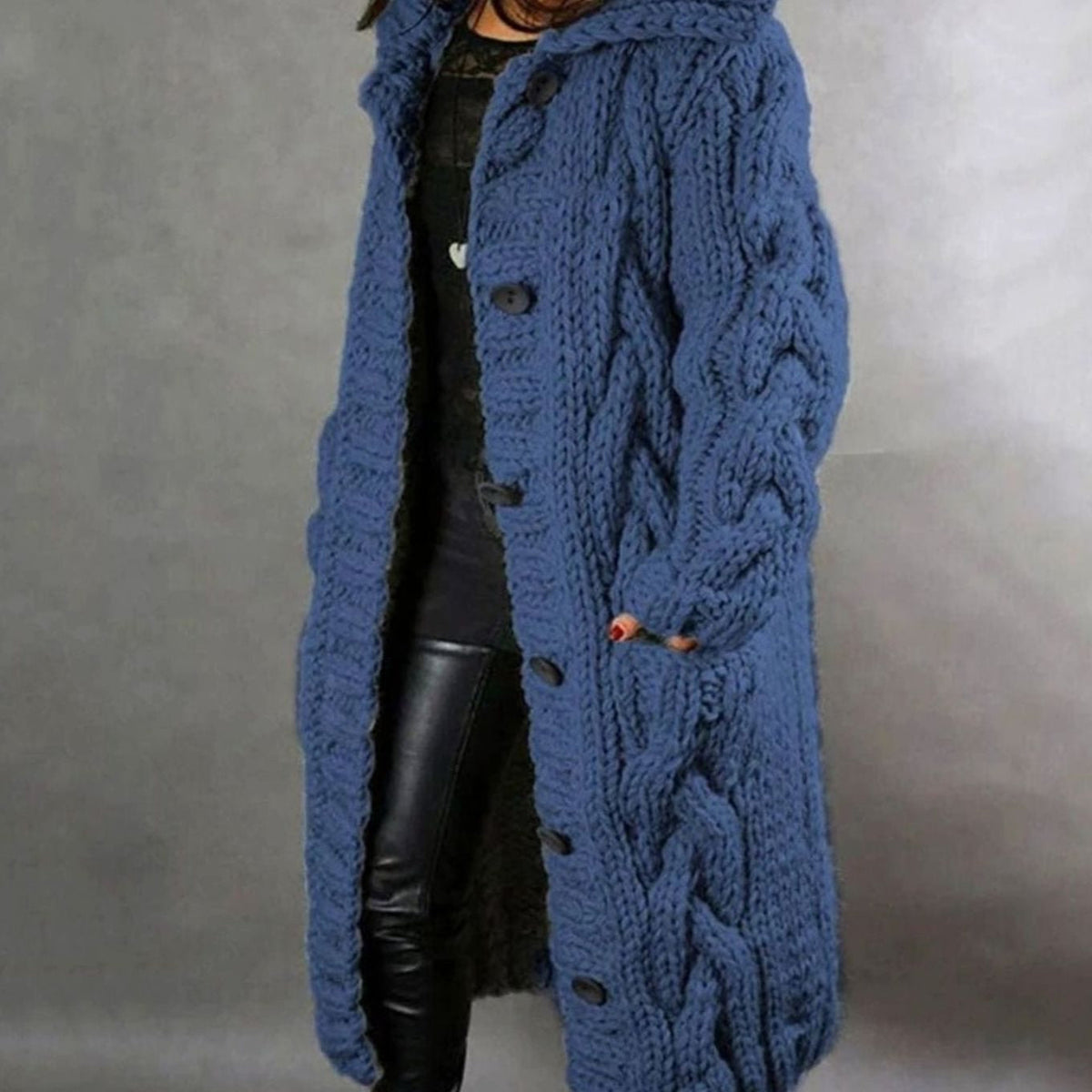 Calderyn - Long Hooded Knit Cardigan Cold Weather Layering
