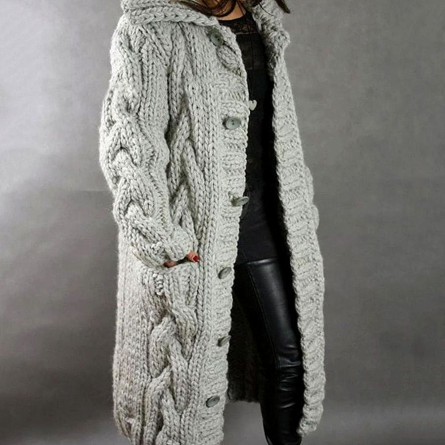 Calderyn - Long Hooded Knit Cardigan Cold Weather Layering — view 2 of 4