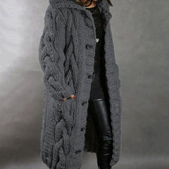 Calderyn - Long Hooded Knit Cardigan Cold Weather Layering — view 3 of 4