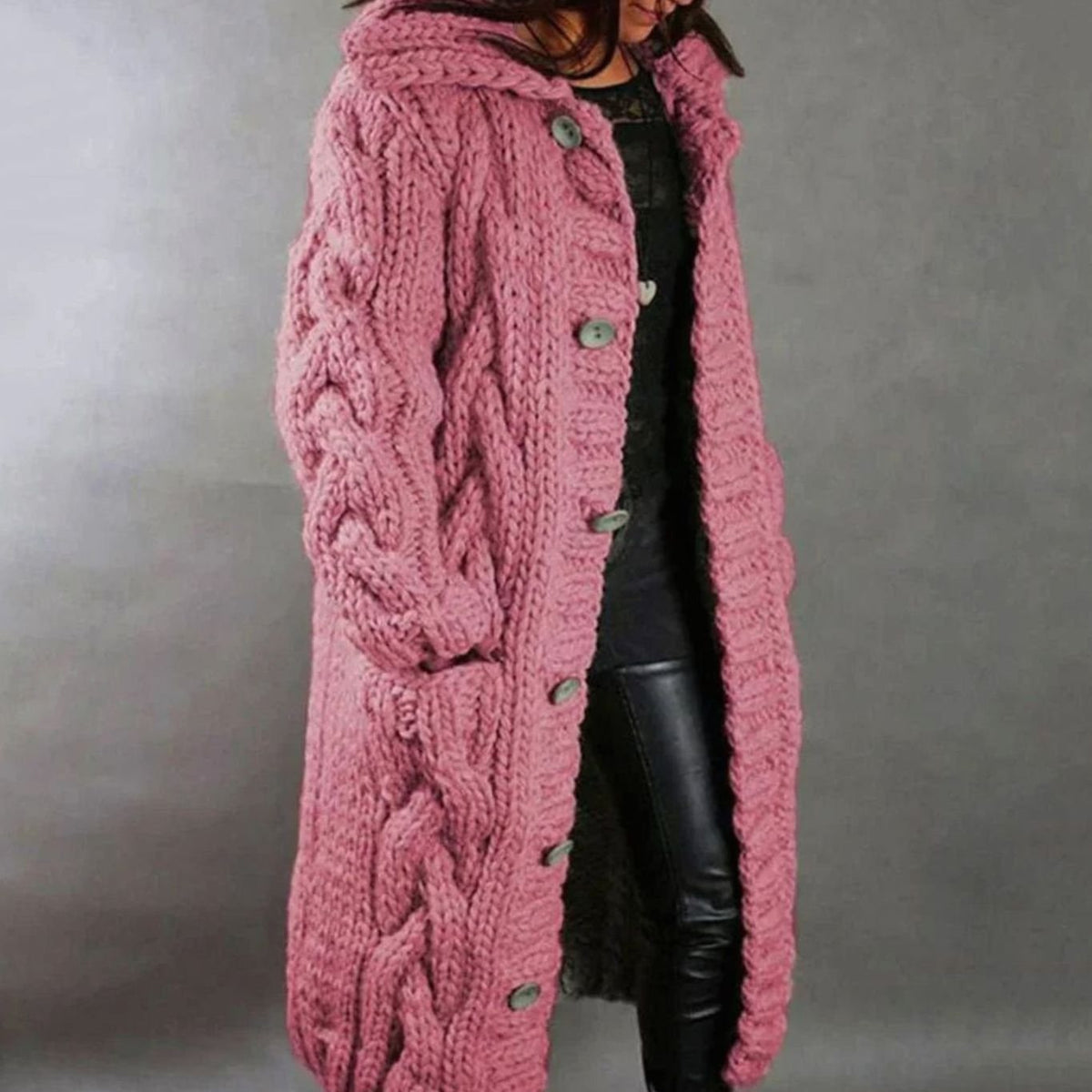 Calderyn - Long Hooded Knit Cardigan Cold Weather Layering — view 4 of 4