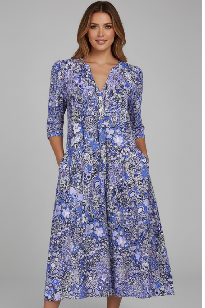Calisera - Printed V-Neck Midi Dress Daytime Wear — view 2 of 7