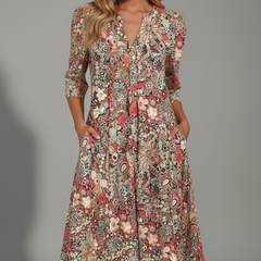 Calisera - Printed V-Neck Midi Dress Daytime Wear — view 3 of 7