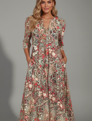 Calisera - Printed V-Neck Midi Dress Daytime Wear — view 3 of 7