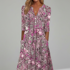 Calisera - Printed V-Neck Midi Dress Daytime Wear — view 4 of 7