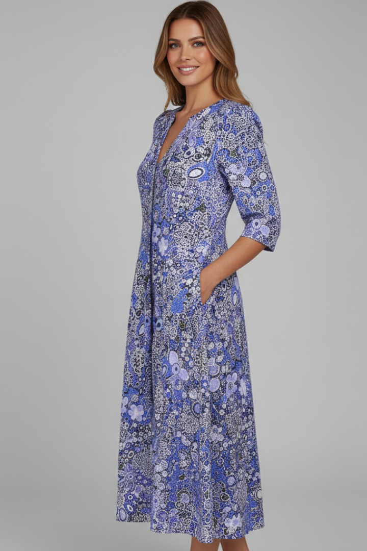 Calisera - Printed V-Neck Midi Dress Daytime Wear — view 5 of 7