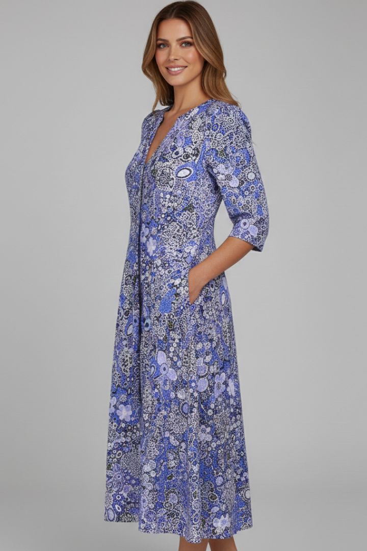 Calisera - Printed V-Neck Midi Dress Daytime Wear — view 6 of 7