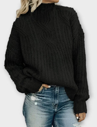 Cambrielle - Oversized Cable Knit Mock Neck Sweater Cold Weather Layering