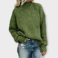 Cambrielle - Oversized Cable Knit Mock Neck Sweater Cold Weather Layering — view 2 of 5