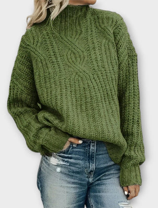 Cambrielle - Oversized Cable Knit Mock Neck Sweater Cold Weather Layering — view 2 of 5