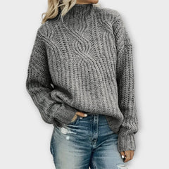 Cambrielle - Oversized Cable Knit Mock Neck Sweater Cold Weather Layering — view 3 of 5