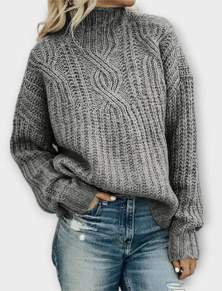 Cambrielle - Oversized Cable Knit Mock Neck Sweater Cold Weather Layering — view 3 of 5