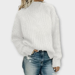 Cambrielle - Oversized Cable Knit Mock Neck Sweater Cold Weather Layering — view 4 of 5