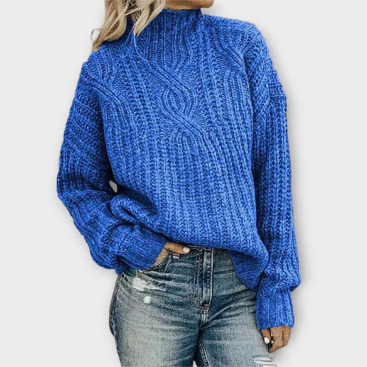 Cambrielle - Oversized Cable Knit Mock Neck Sweater Cold Weather Layering — view 5 of 5