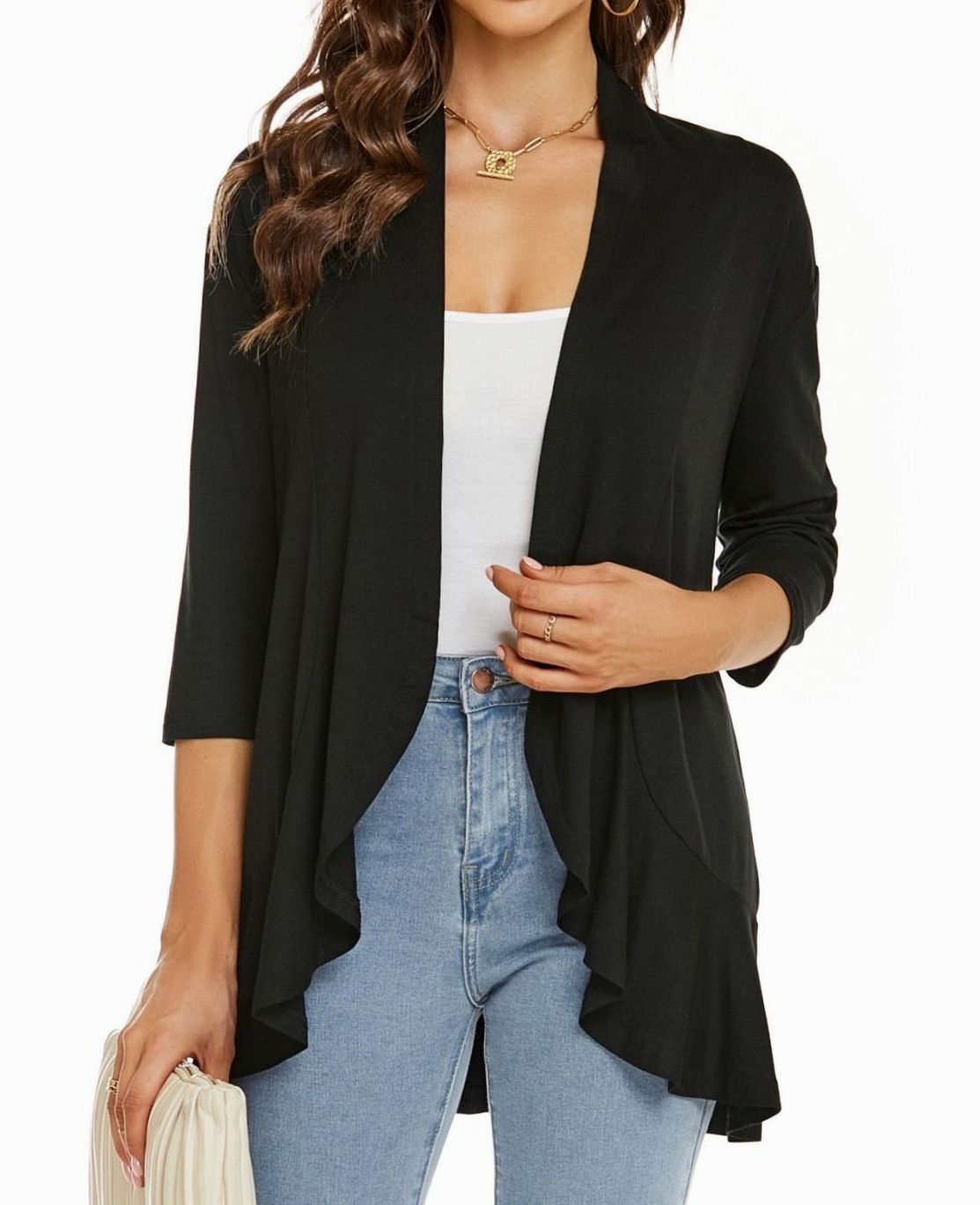 Cascata - Open-Front Draped Cardigan Casual Layering — view 2 of 10
