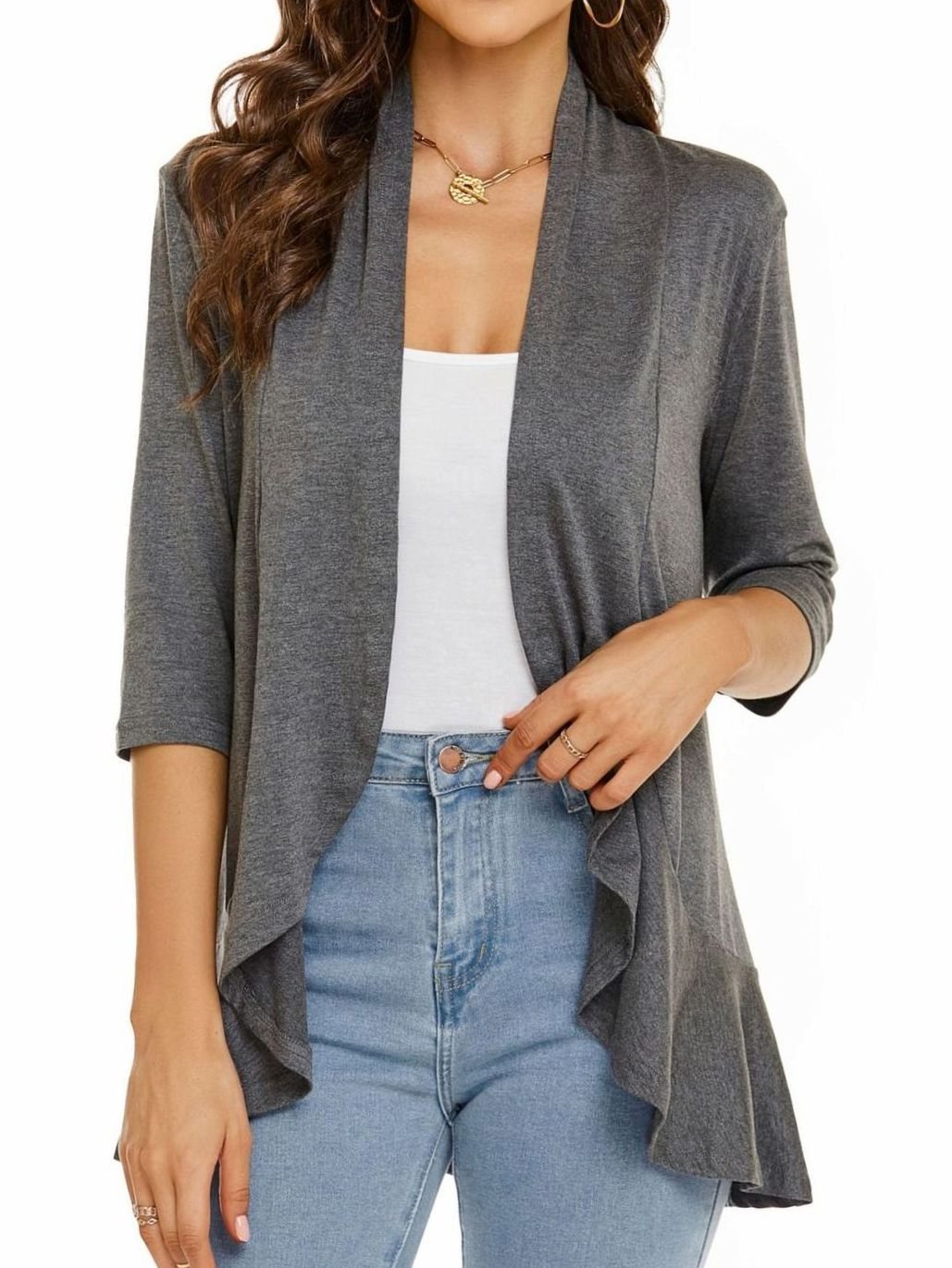 Cascata - Open-Front Draped Cardigan Casual Layering — view 6 of 10