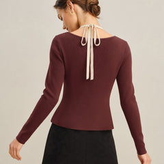 Cascena - V Neck Contrasting Knit Cardigan Autumn Layering — view 3 of 6