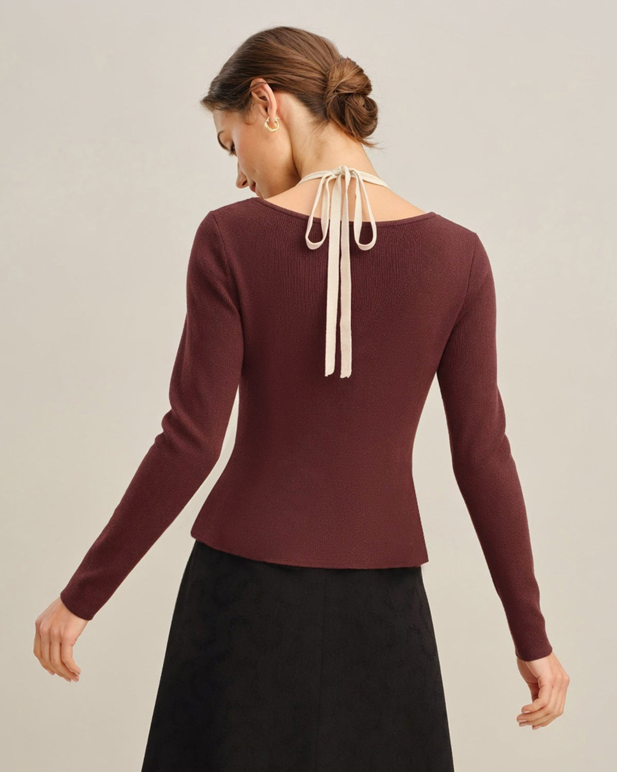 Cascena - V Neck Contrasting Knit Cardigan Autumn Layering — view 3 of 6