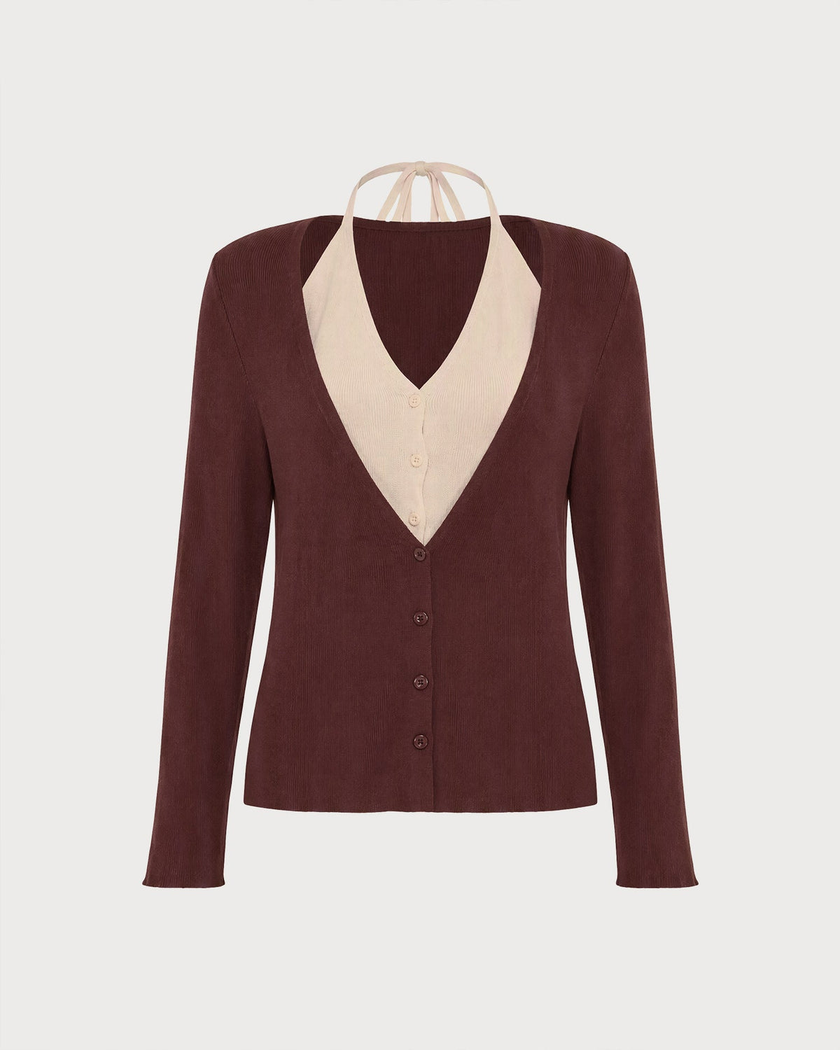 Cascena - V Neck Contrasting Knit Cardigan Autumn Layering — view 4 of 6