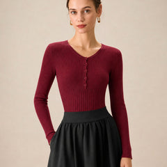 Cassimira - Textured Knit V Neck Sweater Autumn Winter Wear