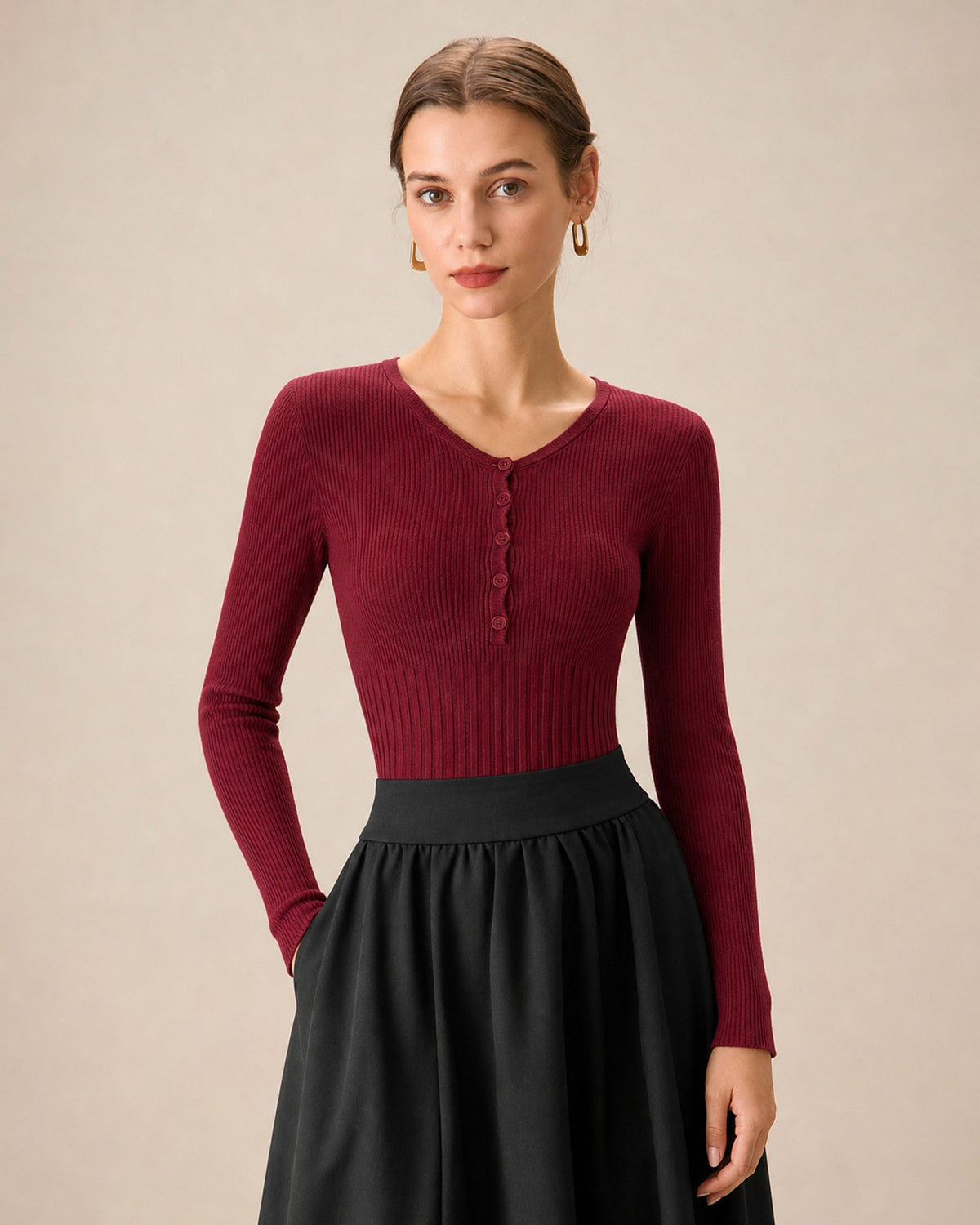 Cassimira - Textured Knit V Neck Sweater Autumn Winter Wear