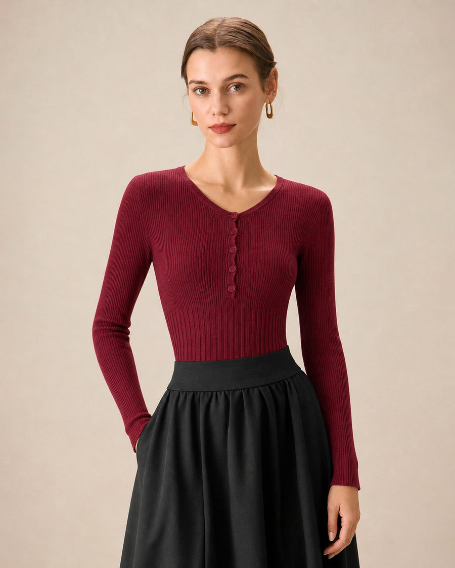 Cassimira - Textured Knit V Neck Sweater Autumn Winter Wear
