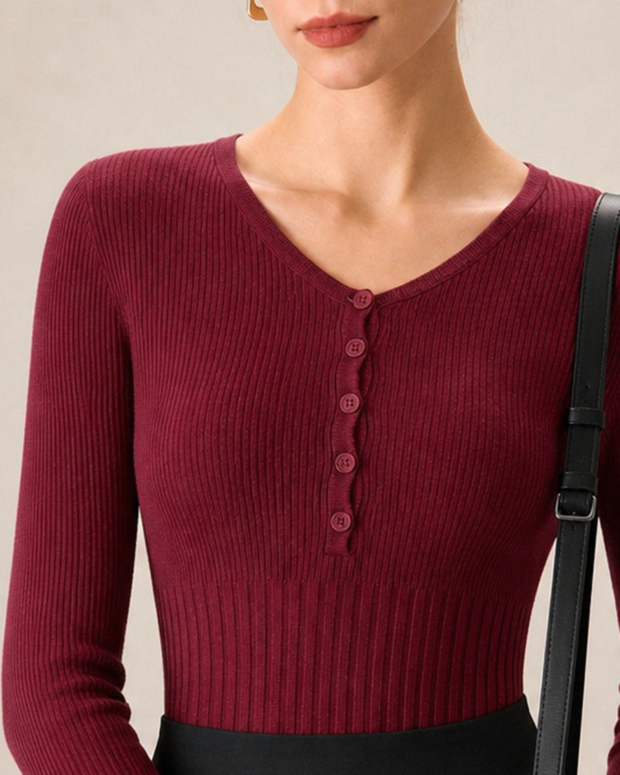 Cassimira - Textured Knit V Neck Sweater Autumn Winter Wear — view 2 of 6