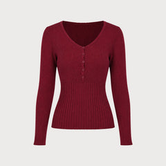 Cassimira - Textured Knit V Neck Sweater Autumn Winter Wear — view 4 of 6
