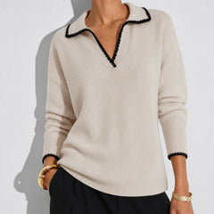 Cassinta - Textured Knit Collar Sweater Autumn Winter Wear