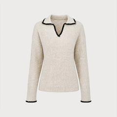 Cassinta - Textured Knit Collar Sweater Autumn Winter Wear — view 2 of 4
