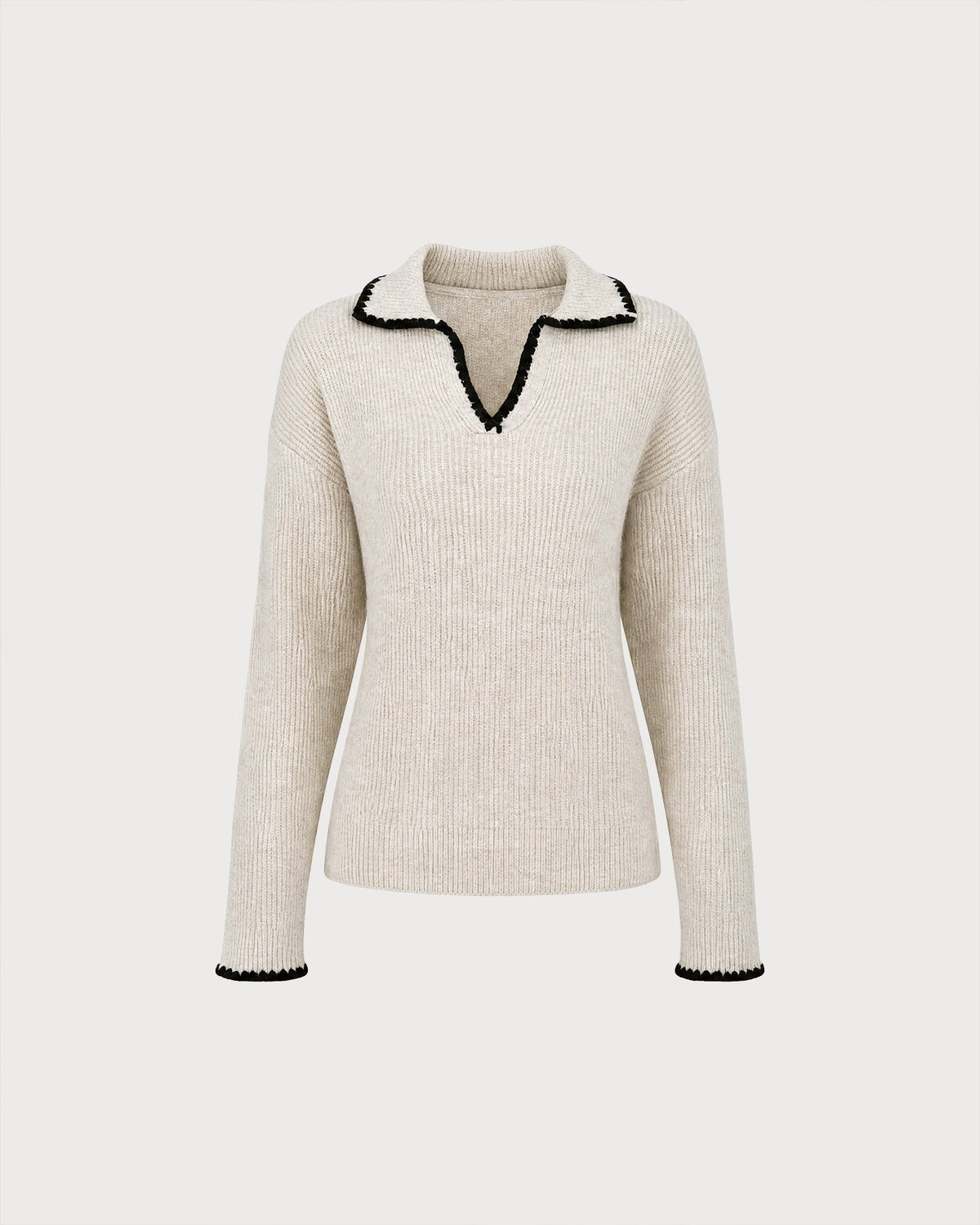 Cassinta - Textured Knit Collar Sweater Autumn Winter Wear — view 2 of 4