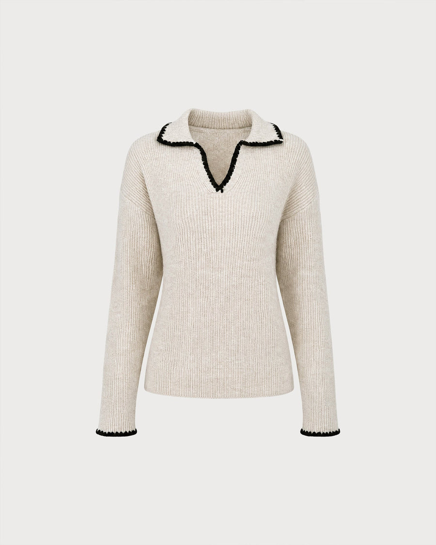 Cassinta - Textured Knit Collar Sweater Autumn Winter Wear — view 2 of 4